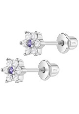 nice silver 5mm hot clear and purple cubic zirconia baby birthstone earrings